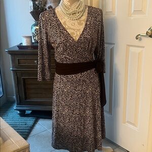 AGB Brown and White chevron Patterned Dress